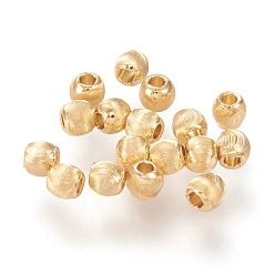 Real 18K Gold Plated Brass Beads, Long-Lasting Plated, Textured, Solid Round, Real 18K Gold Plated, 3.5x3.4mm, Hole: 1.4mm