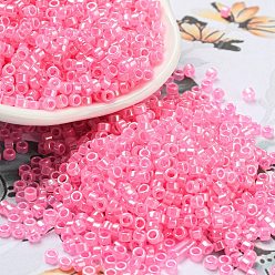 Pearl Pink Electroplate Transparent Glass Seed Beads, Ceylon, Cylinder, Pearl Pink, 2.5x1.6mm, Hole: 1.4mm, about 50398pcs/pound