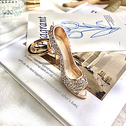 Crystal Rhinestone High-heeled Shoes Keychains, KC Gold Plated Alloy Enamel Charm Keychain, Crystal, 6x5.5cm