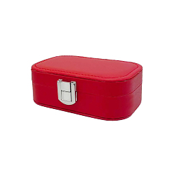 Red Rectangle Imitation Leather Jewelry Organizer Case with Clasps, for Necklaces, Rings, Earrings and Pendants, Red, 12x7.5x4cm