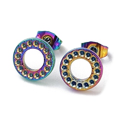Rainbow Color Ионное покрытие (ip) 304 детали серьги-гвоздики из нержавеющей стали, серьги-гвоздики с круглым кольцом, Радуга цветов, 11.5 мм, штифты : 0.7 мм, пригодный для стразов 1.2 мм