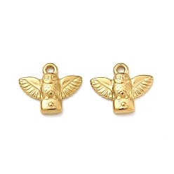 Настоящее золото 18K 316 хирургические подвески из нержавеющей стали, подвески в форме совы и буквы, ионное покрытие (ip), реальный 18 k позолоченный, 12x14x2.5 мм, отверстие : 1.4 мм