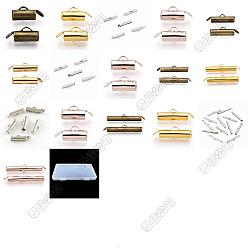 Couleur Mélangete 320 pcs 16 styles glissière de fer sur les tubes de fermoir d'extrémité, sans cadmium et sans plomb, embouts de curseur, couleur mixte, 5.5~6x10~30x4mm, Trou: 1mm, 3~3.2 mm de diamètre intérieur , 20 pcs / style