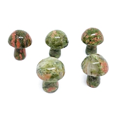 Unakite Natural Unakite Healing Mushroom Figurines, Reiki Energy Stone Display Decorations, 20mm