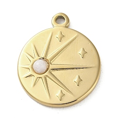 Белый Нефрит Вакуумное покрытие pvd 316 подвески из нержавеющей стали, с натуральным белым нефритом, плоско-круглые, реальный 18 k позолоченный, 21.5x17.5x3.5 мм, отверстие : 1.8 мм