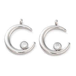 Crystal 304 Stainless Steel Pendants, with Rhinestone, Stainless Steel Color, Double Horn/Crescent Moon Charm, Crystal, 18x15x2.5mm, Hole: 1.8mm
