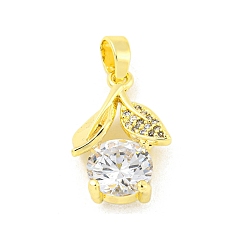 Leaf Brass Micro Pave Clear Cubic Zirconia Pendants, Real 18K Gold Plated, Leaf, 18x12.5x7.5mm, Hole: 5x3.5mm