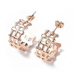 Розовое Золото Ионное покрытие (ip) 304 полые серьги-гвоздики c-образной формы из нержавеющей стали, полукруглые серьги для женщин, розовое золото , 21x10 мм, штифты : 0.8 мм
