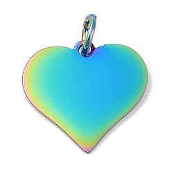 Rainbow Color Ионное покрытие (ip) 304 брелоки для штамповки из нержавеющей стали, с целью перехода в кольце, зеркальная полировка, шарма сердца, Радуга цветов, 14x15x1 мм, отверстие : 3.5 мм