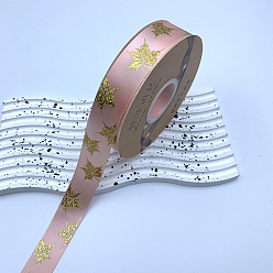 Thistle 48 Yards Thanksgiving Day Polyester Satin Ribbons, Gold Stamping Maple Leaf, Thistle, 1 inch(25mm), about 48.00 Yards(43.89m)/Roll