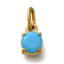 Голубой Турмалин AB Ионное покрытие (ip) 304 подвески из нержавеющей стали со стразами, с целью перехода в кольце, плоские круглые прелести, реальный 14 k позолоченный, указатель ab, 8~8.5x6x4.5 мм, отверстие : 5x3 мм