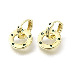 Темно-Зеленый Плоские круглые серьги-кольца из латуни с микропаве из кубического циркония, стойки покрытие, прочное покрытие, без кадмия и без свинца, реальный 18 k позолоченный, темно-зеленый, 18x12 мм