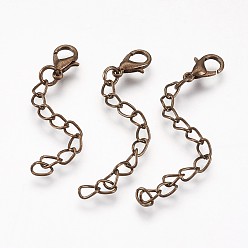 Antique Bronze Iron Chain Extender, with Alloy Lobster Claw Clasps, Rack Plating, Antique Bronze, 60~68x3.5mm, Clasp: 12x7x3mm