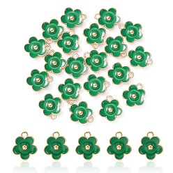 Green Light Gold Plated Alloy Enamel Pendants, Flower Charm, Green, 13x11.5x3mm, Hole: 1.6mm