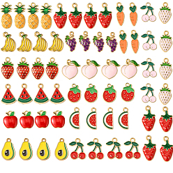 (52) Непрозрачная лаванда 18 шт 18 стили подвески из сплава эмали, золотой свет, фрукты, разноцветные, 16~24x5~16.5x1.5~3 мм, отверстие : 0.9~2.5 мм, 1 шт / стиль