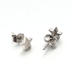 Stainless Steel Color 304 Stainless Steel Ear Studs, Hypoallergenic Earrings, Star, Stainless Steel Color, 7x7x1.3mm, Pin: 0.8mm