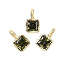 Темно-оливково-зеленый Квадратные медные микро проложить кубических прелести диоксида циркония, стойки покрытие, долговечный, без кадмия и без свинца, золотые, темно-оливковый зеленый, 11.5x6.5x4 мм, отверстие : 4x2.5 мм