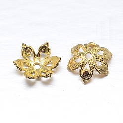 Real 18K Gold Plated Real 18K Gold Plated 6-Petal 925 Sterling Silver Bead Caps, Flower, Golden, 10x4mm, Hole: 1mm, about 48pcs/20g