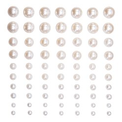 Creamy White ABS Plastic Imitation Pearl Cabochons, Self-adhesive, Half Round, Creamy White, 4~10mm, Card: 10x20cm
