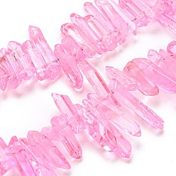 Бледно-Розовый Натуральные окрашенные кварцевые нити, чип, розовый жемчуг, 4~8x19~36x19~36 мм, отверстие : 1 мм, около 66~96 шт / нитка, 14.76''~15.55'' (37.5~39.5 см)