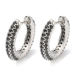 Черный Латунные микро проложить серьги обруча кубического циркония, без кадмия и без свинца, долговечный, стойки покрытие, платина, чёрные, 16.5x17x3.5 мм
