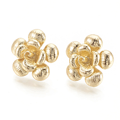 Real 18K Gold Plated Brass Stud Earrings Findings, Flower, Nickel Free, Real 18K Gold Plated, 25x26mm, Pin: 0.6mm