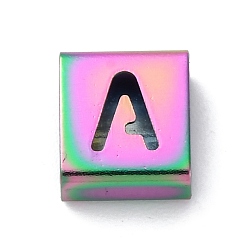 Letter A Ионное покрытие (ip) 304 квадратные подвески-слайдеры из нержавеющей стали, Радуга цветов, буква a, 9x8x4 мм, отверстие : 3.5x8.5 мм