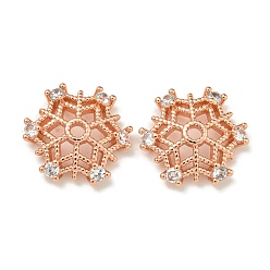 Розовое Золото Покрытие стойки латунь микро паве прозрачные колпачки из кубического циркония, долговечный, без свинца и без кадмия, цветок, розовое золото , 13x14x3 мм, отверстие : 1.8 мм