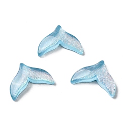 Sky Blue K9 Glass Cabochons, with Glitter Powder, Fish Tail, Sky Blue, 8.8x12x2.5mm