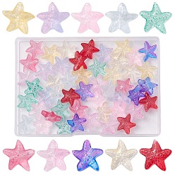 Mixed Color 50Pcs 9 Colors Transparent Spray Painted Glass Beads, Starfish, Mixed Color, 14x15x6.5mm, Hole: 1mm, 5~6Pcs/color