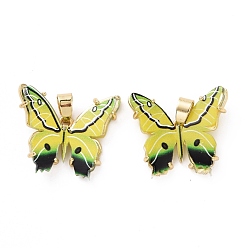 Yellow Opaque Resin Pendants, Butterfly Charm, with Real 18K Gold Plated Brass Findings, Cadmium Free & Lead Free, Yellow, 20.5x23x5mm, Hole: 3.5x6mm