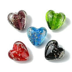 Mixed Color Luminous Handmade Gold Sand Lampwork Beads, Glow in the Dark, Heart, Mixed Color, 20.5x20x12mm, Hole: 1.8mm