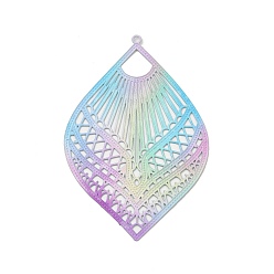 Colorful Spray Painted 430 Stainless Steel Big Pendants, Leaf Charm, Colorful, 56x37.5x0.5mm, Hole: 1.5mm