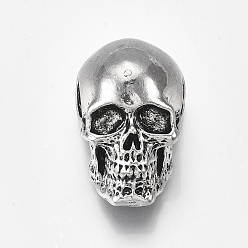 Antique Silver Tibetan Style Alloy Beads, Skull, Antique Silver, 38x22.5x21.5mm, Hole: 8x6.5mm