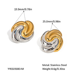 Другие Двухцветные серьги-гвоздики из нержавеющей стали, золотой и серебряный, вязать, 25x19.9 мм