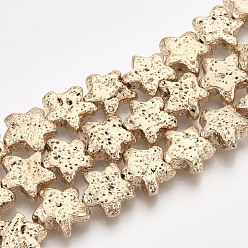 Light Gold Plated Electroplated Natural Lava Rock Beads Strands, Bumpy, Star, Light Gold Plated, 12.5~13x13~14x5mm, Hole: 1mm, about 30pcs/strand, 13.3 inch