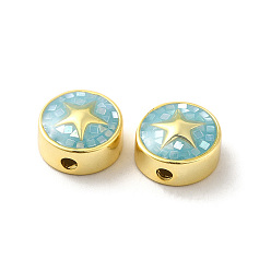 Аква Стойки покрытие латунь эмаль бисер, с чипсами, долговечный, без кадмия и без свинца, плоские круглые со звездой, золотые, вода, 11x4.5 мм, отверстие : 1.8 мм