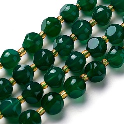 Natural Agate Natural Green Agate Beads Strands, with Seed Beads, Dyed & Heated, Six Sided Celestial Dice, 8.5~10x9~10x9~10mm, Hole: 0.5mm, about 34pcs/strand, 15.94''(40.5cm)