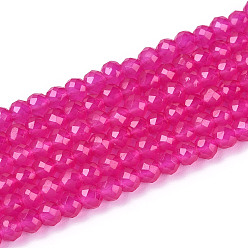 Темно-Розовый Стеклянные бусины, имитация нефрита , круглые, граненые, темно-розовыми, 3x2.5~3 мм, отверстие : 0.7~0.8 мм, около 133~137 шт / нитка, 13.78~14.37'' (35 см)