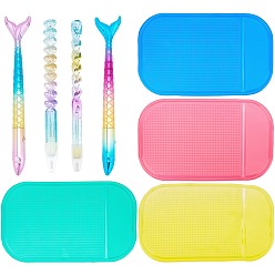 Mixed Color SUNNYCLUE Manicure Tool Sets, with Plastic Single Head Nail Art Rhinestones Pickers Pen, Point Nail Art Craft Tool Pen and Silicone Anti-Slip Pad, Mixed Color, 8pcs/set