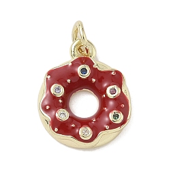 Красный Латунные микро проложить кубического циркония подвески, пончик, с эмалью, стойки покрытие, долговечный, без свинца и без кадмия, реальный 18 k позолоченный, с целью перехода в кольце, красные, 15.5x13x3 мм, отверстие : 3.2 мм
