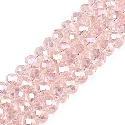 Pink Стеклянные бусины с гальваническим покрытием , с покрытием AB цвета, граненые, рондель, розовые, 8x6 мм, отверстие : 1 мм, около 60~62 шт / нитка, 39~40 см
