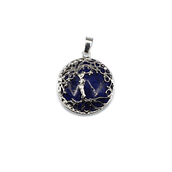 Lapis Lazuli Natural Lapis Lazuli Dyed Pendants, Tree of Life Charms with Platinum Plated Alloy Findings, 31x27mm