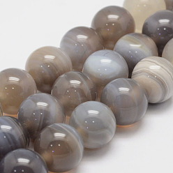 Gray Natural Striped Agate/Banded Agate Bead Strands, Round, Grade A, Light Grey, 12mm, Hole: 1mm, about 31~33pcs/strand, 14.5 inch