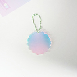 Flower Laser Gradient Acrylic Disc Pendant Decoration, with Ball Chains, for DIY Keychain Pendant Ornaments, Flower, 50~60x3mm
