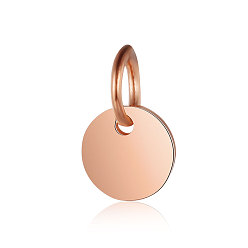 Rose Gold 201 Stainless Steel Pendants, Manual Polishing, Flat Round, Stamping Blank Tag, Rose Gold, 10x1mm, Hole: 3.5mm