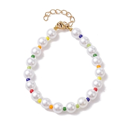 White Glass & Acrylic Round Beaded Bracelets, Jewely for Women, White, 7-1/8 inch(18.1cm)