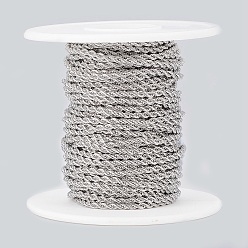 Stainless Steel Color 304 Stainless Steel Rope Chains, with Spool, Unwelded, Stainless Steel Color, 2x2mm, about 32.8 Feet(10m)/roll