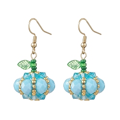 Средний Бирюзовый 304 серьги-подвески в форме тыквы из нержавеющей стали, с акриловыми и стеклянными бусинами, золотые, средне бирюзовый, 44x20 мм