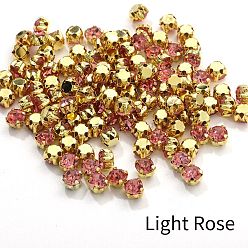 Light Rose Flat Round Sew on Rhinestone, Glass Crystal Rhinestone, Multi-Strand Links, with Brass Prong Setting, Light Rose, 4mm, about 1440pcs/bag